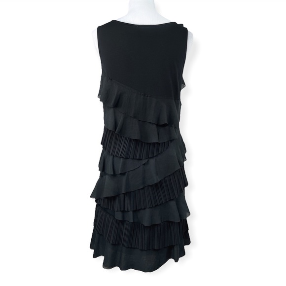 LOFT Black Tiered Ruffle Sleeveless Mini Dress V Neck Medium - Picture 8 of 11